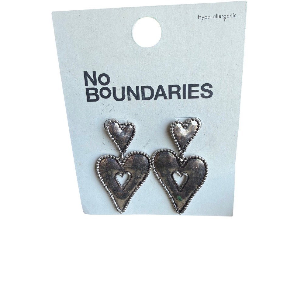 No Boundaries Silver Double Heart Drop Earrings | Western Boho Statement Jewelry